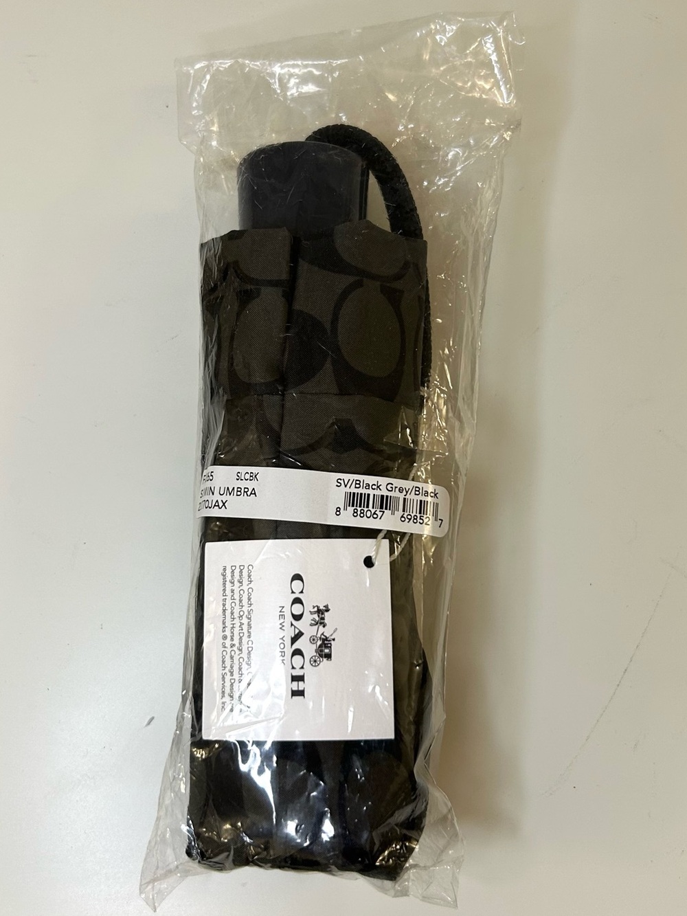 COACH Signature Miniature  Compact Umbrella Black Grey/Black